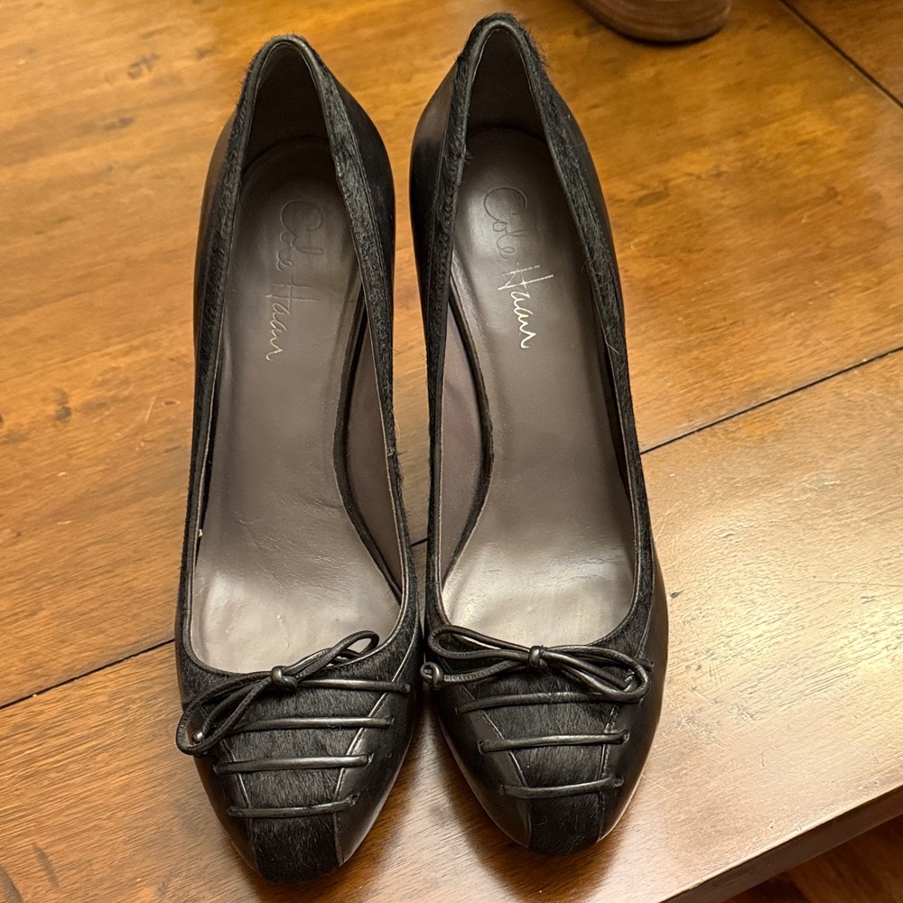 Cole Haan Black Leather Heels with Bow Detail